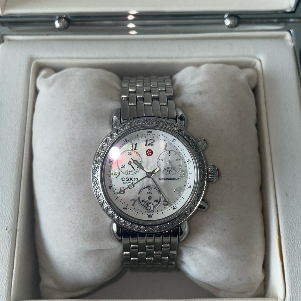 Womens Classic Michele Watch-36MM Mother of Pearl Diamond Stainless Steel 💎✨